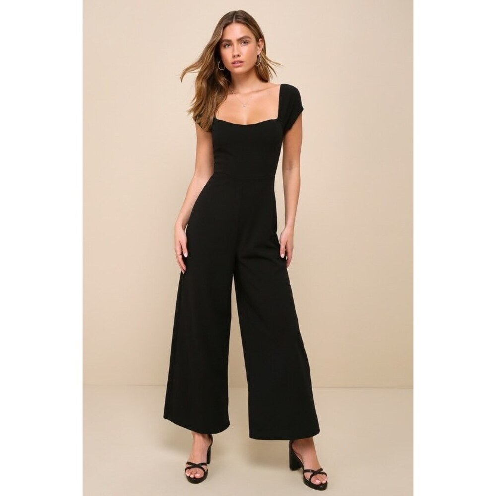 Lulus Essential Invitee Black Cap Sleeve Wide-leg Jumpsuit - Size M